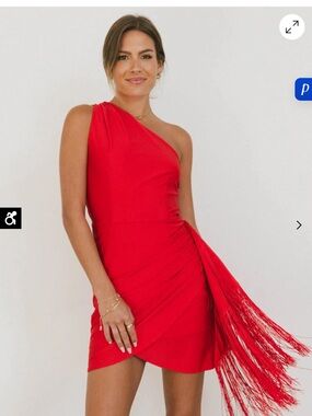 bohme One-Shoulder Red Fringe Mini Dress